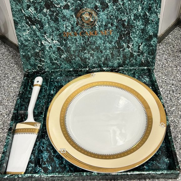 Imperial Fine China Woodstock English Design Cake Plate w/ Server - Picture 1 of 4
